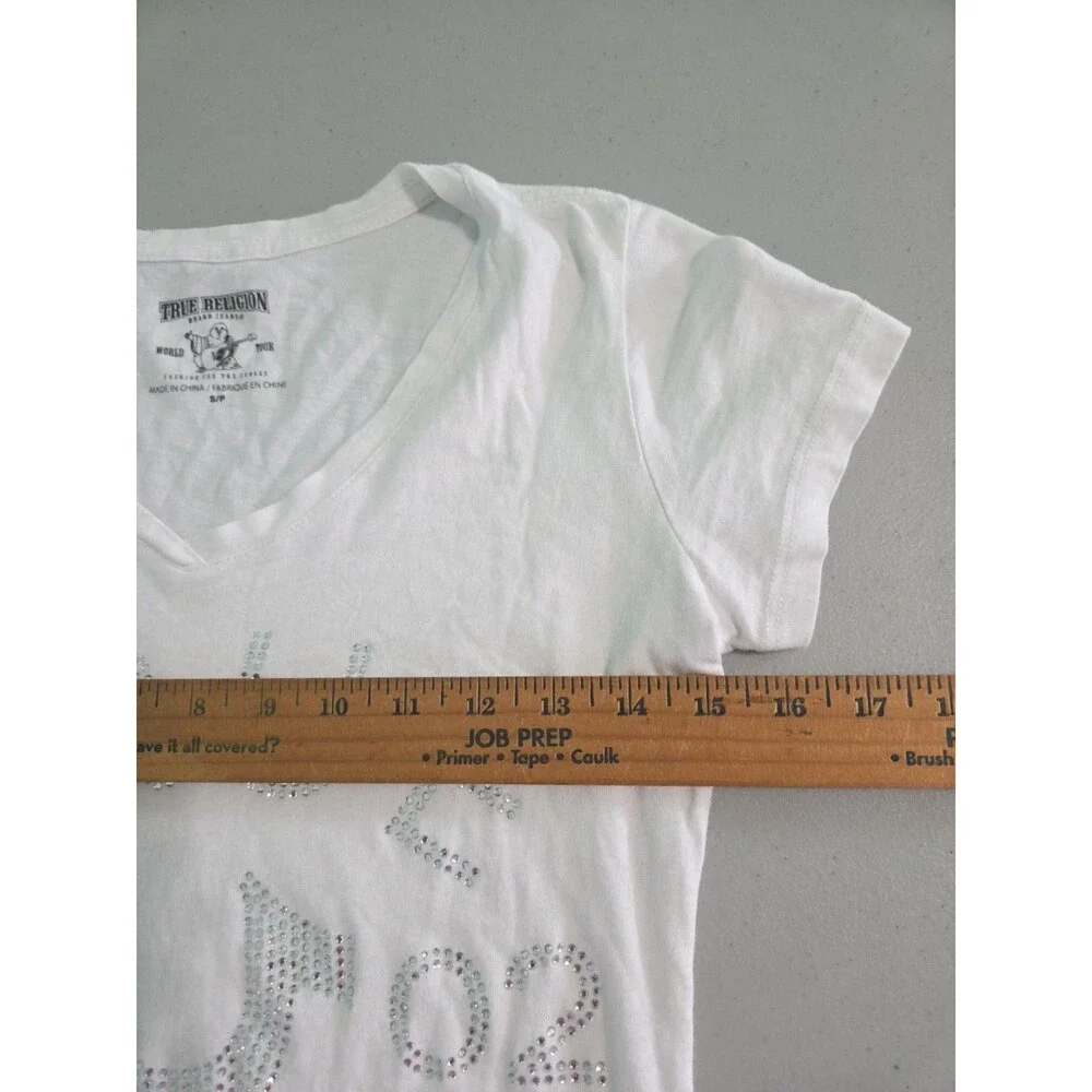 True religion vneck tee t-shirt bling white 2002 logo small